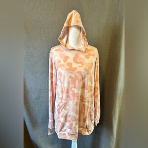 Real Essentials Light Pink and Peach Camo Athletic Hoodie, Size: Small, NWT